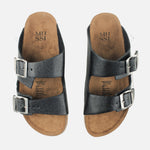 Sandalia plana maia de cuero para mujer - Negro