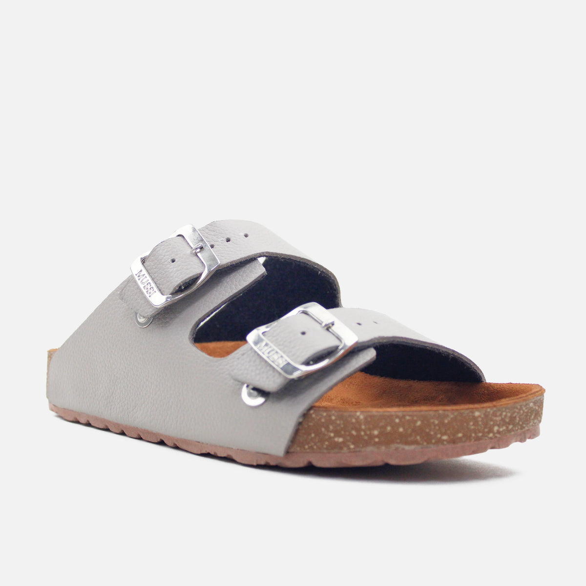 Sandalia plana maia de cuero para mujer - Gris