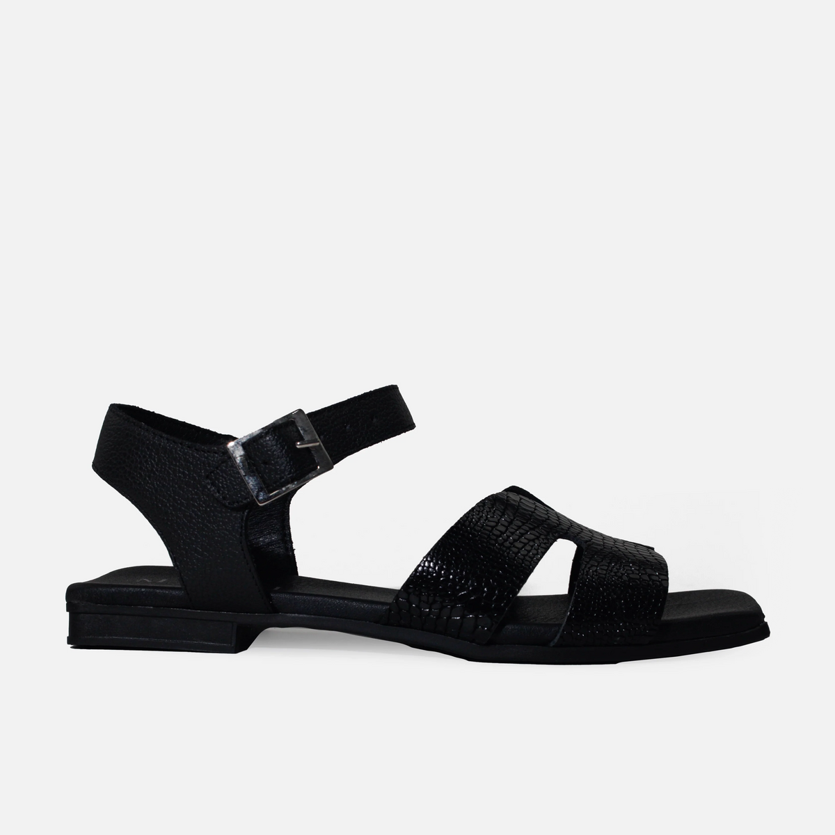 Sandalia plana sienna de cuero para mujer - Negro