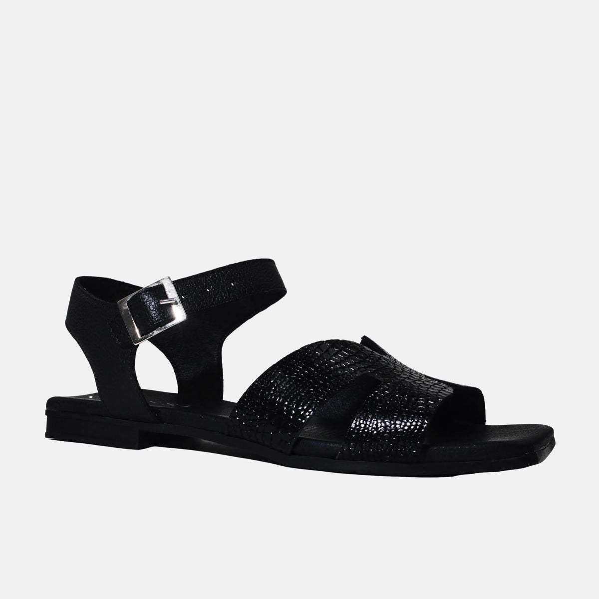 Sandalia plana sienna de cuero para mujer - Negro