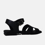 Sandalia plana sienna de cuero para mujer - Negro