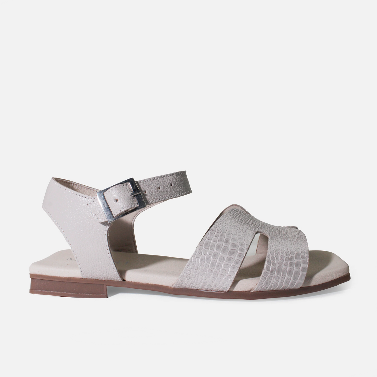 Sandalia plana sienna de cuero para mujer - Gris