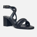 Sandalia tacon alia de cuero para mujer - Negro