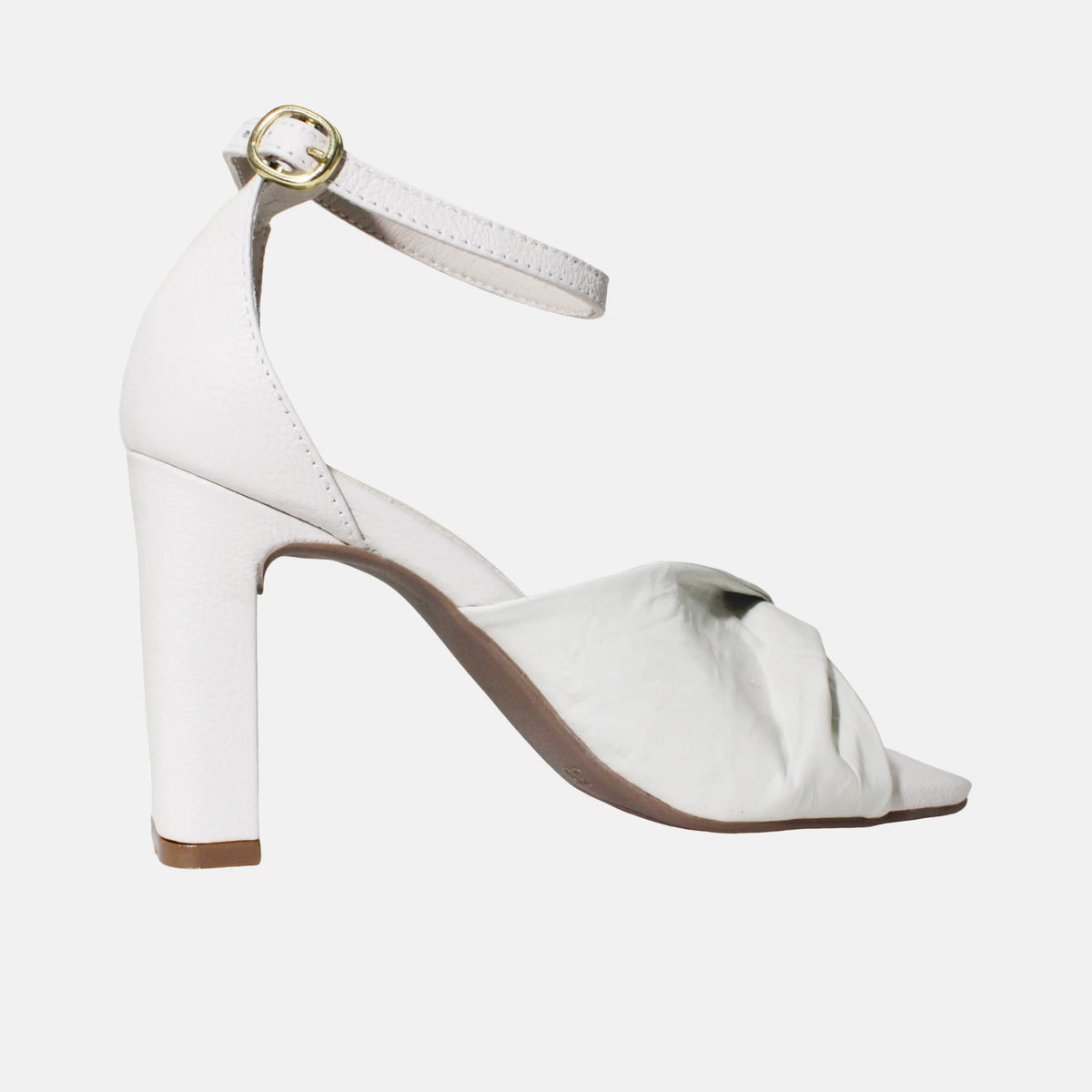 Sandalia tacon taria de cuero para mujer - Hueso