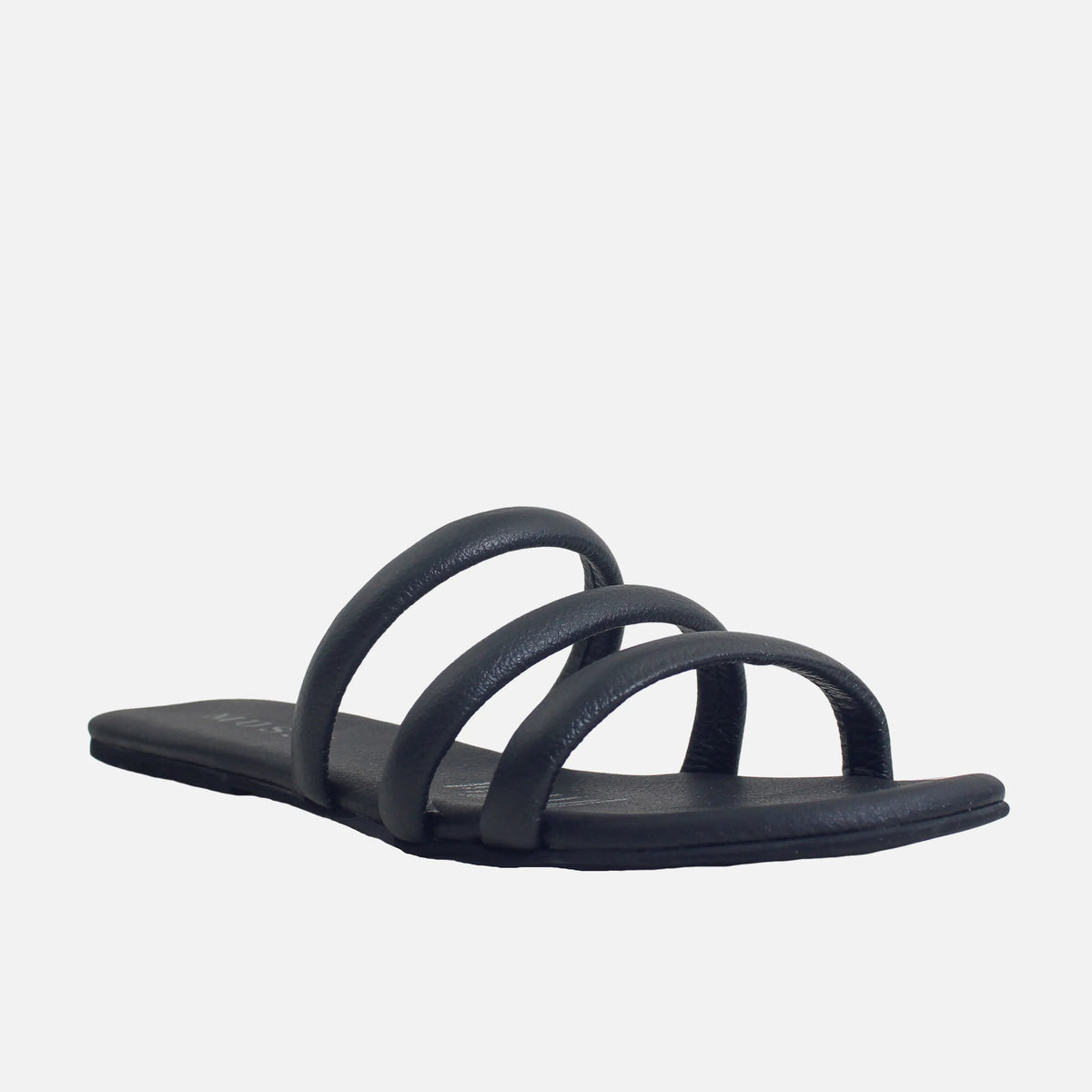 Sandalia plana amira de cuero para mujer - Negro