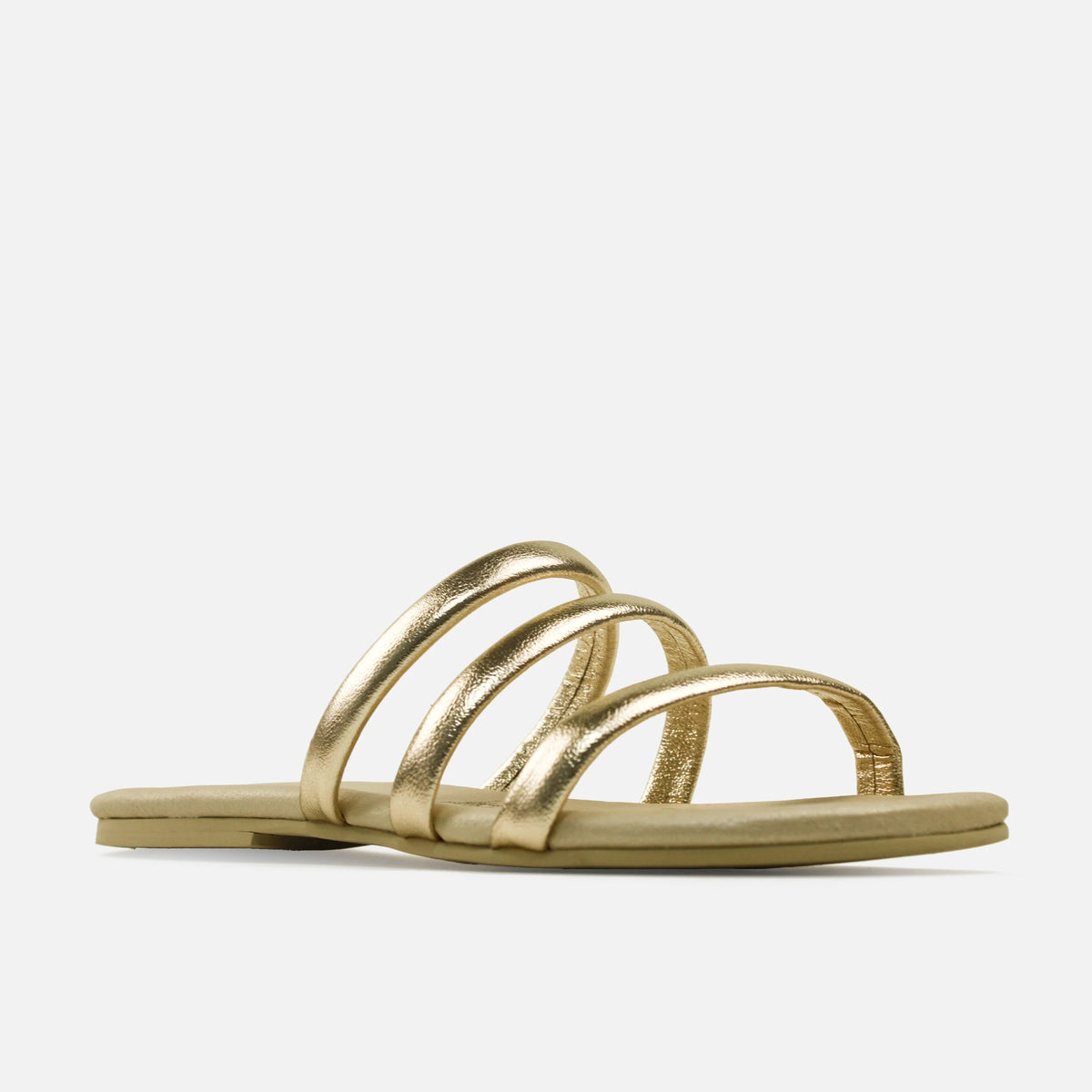 Sandalia plana amira de cuero para mujer - Oro