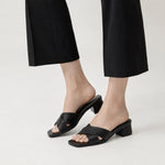 Sandalia tacon arena de cuero para mujer - Negro