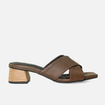 Sandalia tacon solé de cuero para mujer - Café