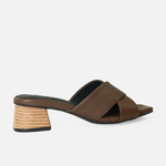 Sandalia tacon solé de cuero para mujer - Café