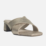 Sandalia tacon arena de cuero para mujer - Oro