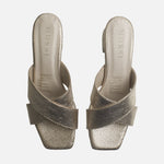 Sandalia tacon arena de cuero para mujer - Oro