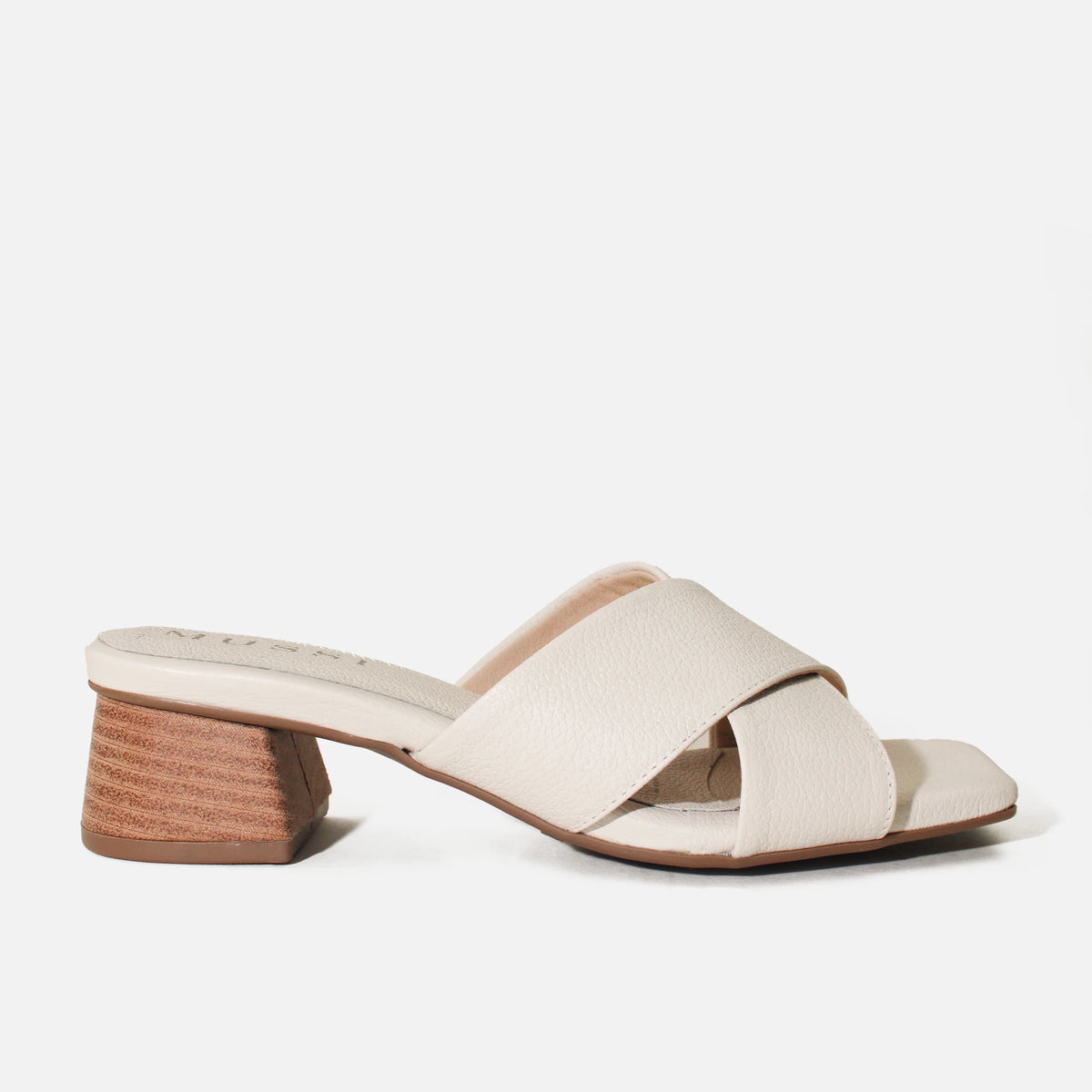 Sandalia tacon solé de cuero para mujer - Hueso