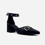 Tacones pricilla de cuero para mujer - Negro