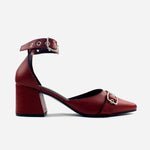 Tacones pricilla de cuero para mujer - Vino