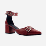 Tacones pricilla de cuero para mujer - Vino