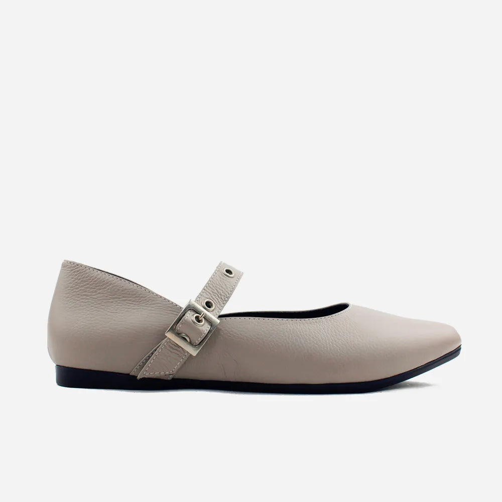 Baleta plana helia de cuero para mujer - Gris