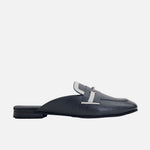 Zueco plano sarah de cuero para mujer - Negro