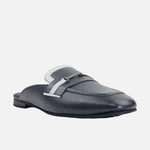 Zueco plano sarah de cuero para mujer - Negro