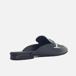 Zueco plano sarah de cuero para mujer - Negro