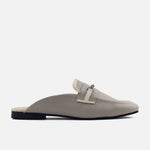 Zueco plano sarah de cuero para mujer - Gris