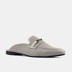 Zueco plano sarah de cuero para mujer - Gris