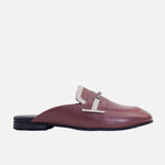 Zueco plano sarah de cuero para mujer - Vino