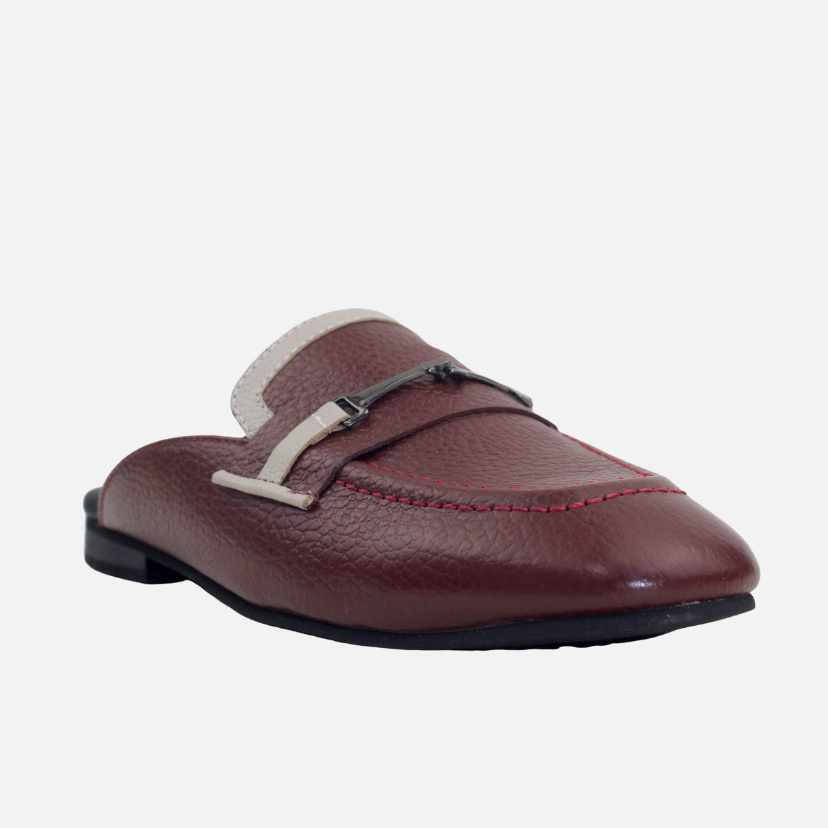 Zueco plano sarah de cuero para mujer - Vino