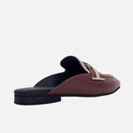 Zueco plano sarah de cuero para mujer - Vino