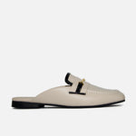 Zueco plano sarah de cuero para mujer - Hueso