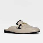 Zueco plano sarah de cuero para mujer - Hueso