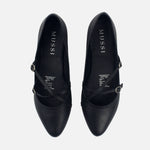 Baleta plana cristal de cuero para mujer - Negro