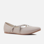 Baleta plana cristal de cuero para mujer - Nude