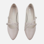 Baleta plana cristal de cuero para mujer - Nude