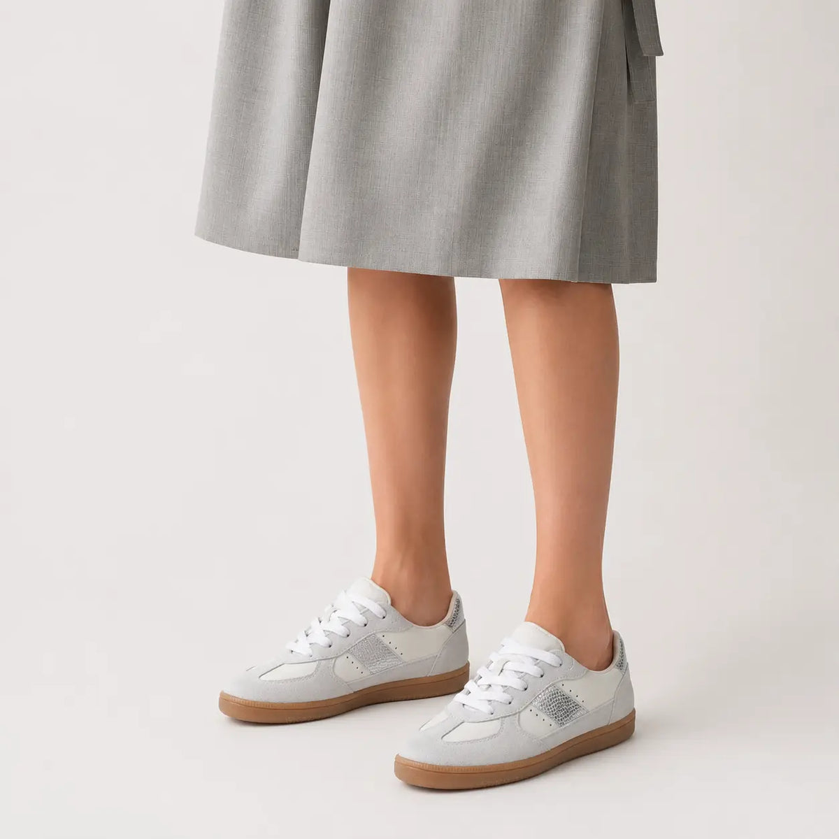 Tenis elisabett de cuero para mujer - Plateado