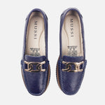 Mocasin plano liora de cuero para mujer - Azul