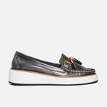 Mocasin plataforma bloomy de cuero para mujer - Plateado