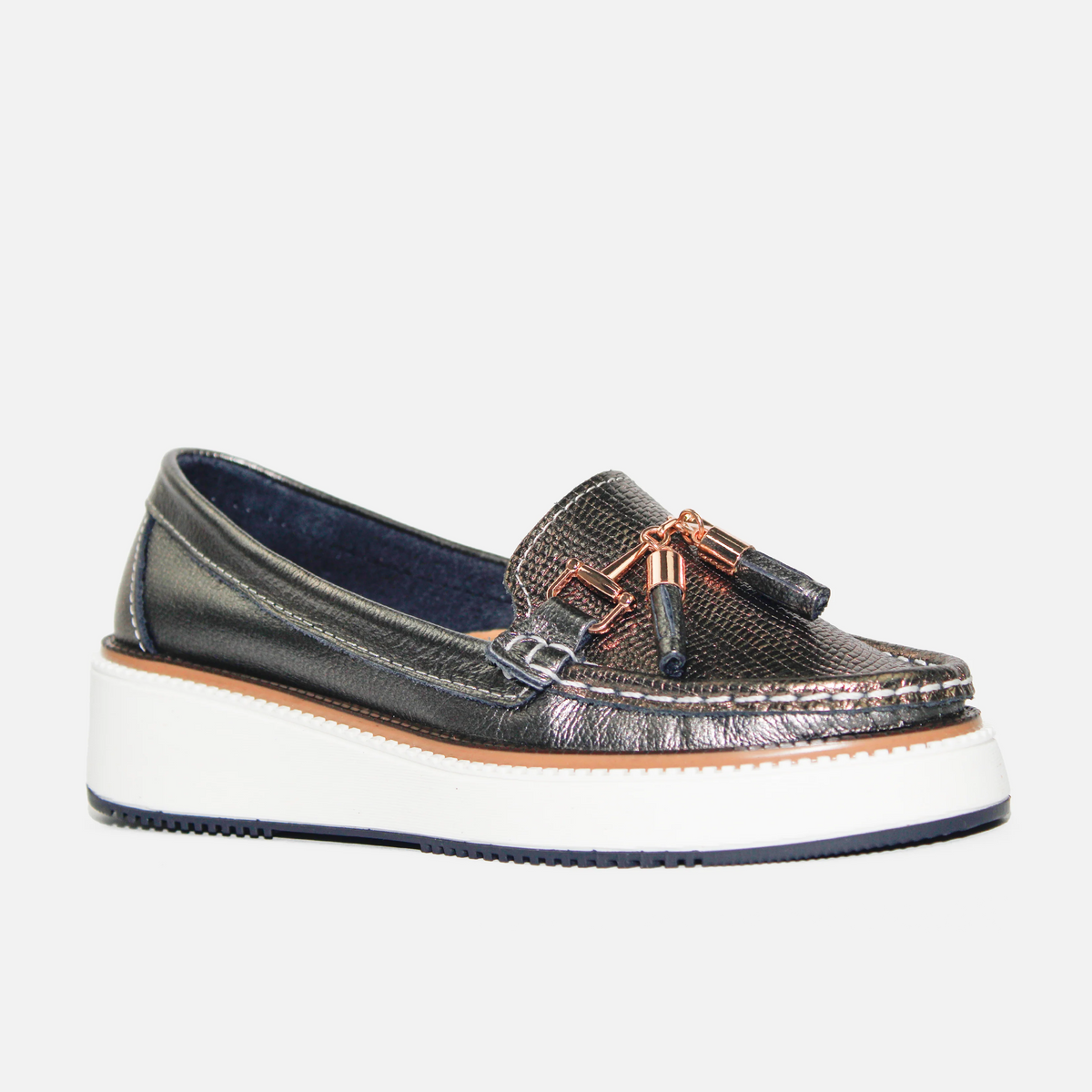Mocasin plataforma bloomy de cuero para mujer - Plateado