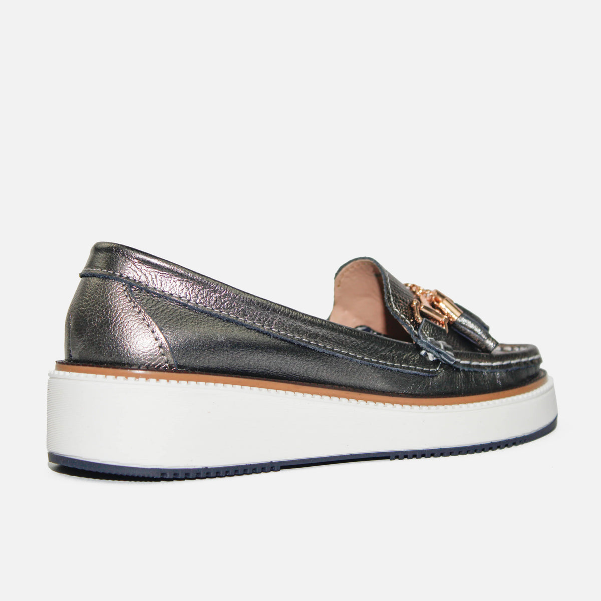 Mocasin plataforma bloomy de cuero para mujer - Plateado