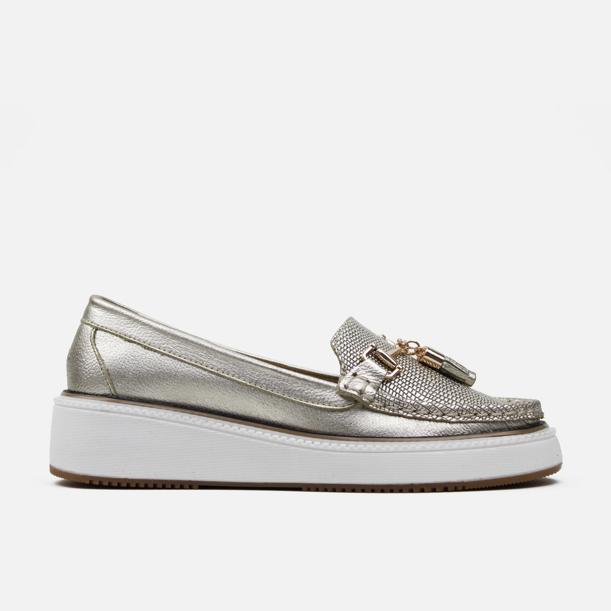 Mocasin plataforma bloomy de cuero para mujer - Oro