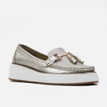 Mocasin plataforma bloomy de cuero para mujer - Oro