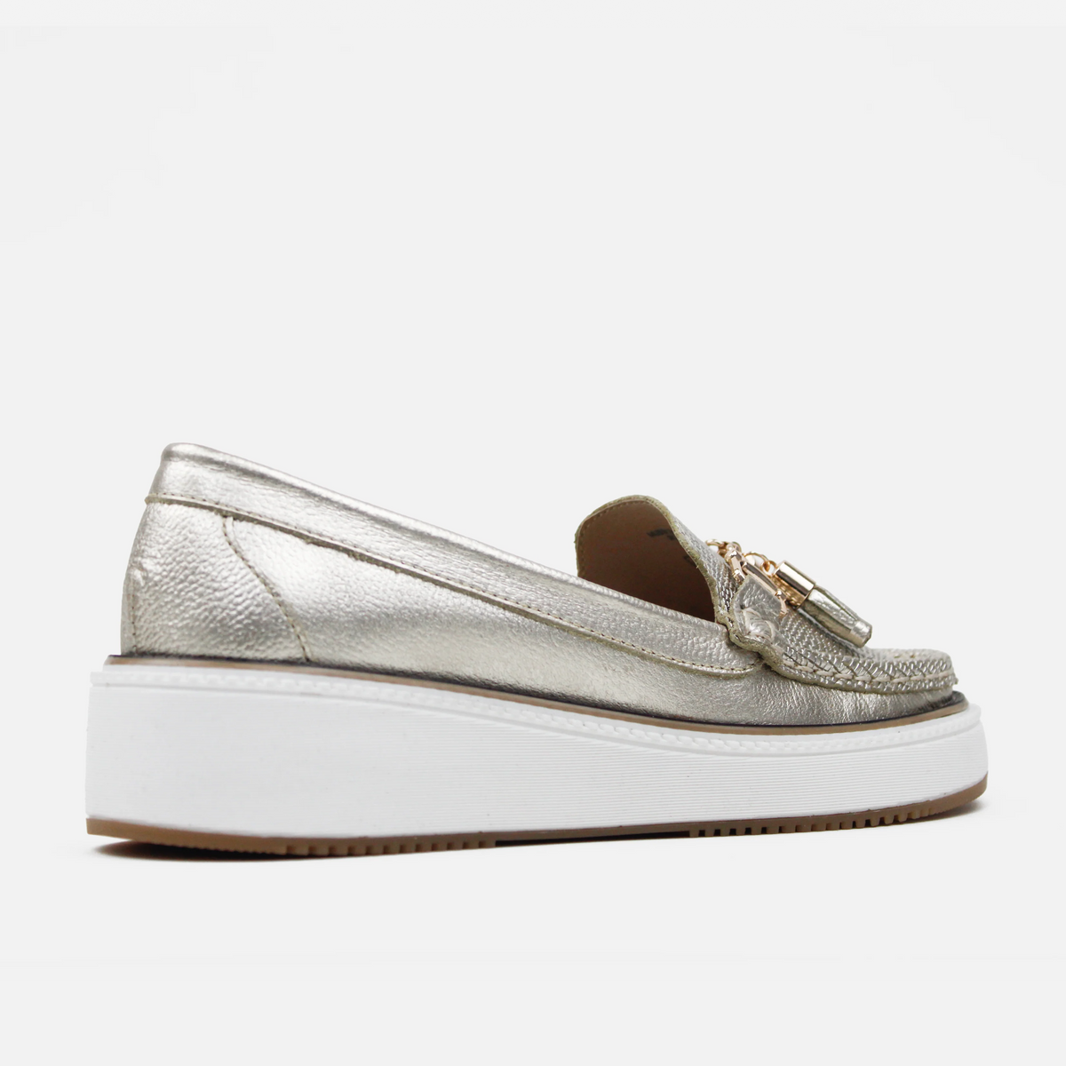 Mocasin plataforma bloomy de cuero para mujer - Oro