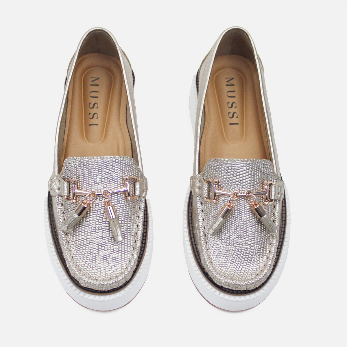 Mocasin plataforma bloomy de cuero para mujer - Oro