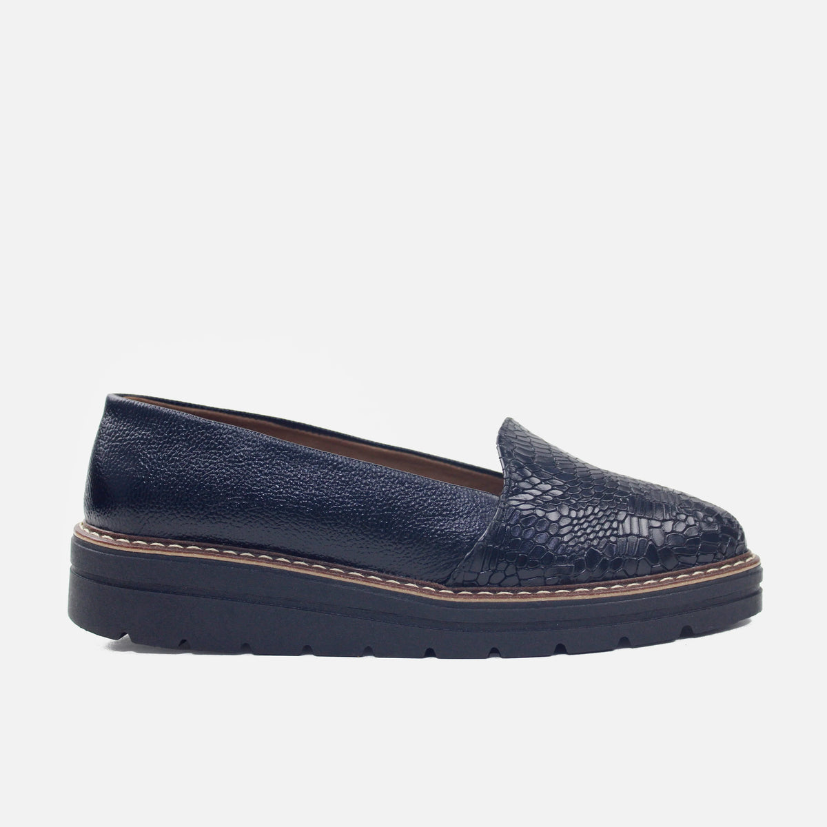 Mocasin plataforma boreal de cuero para mujer - Negro
