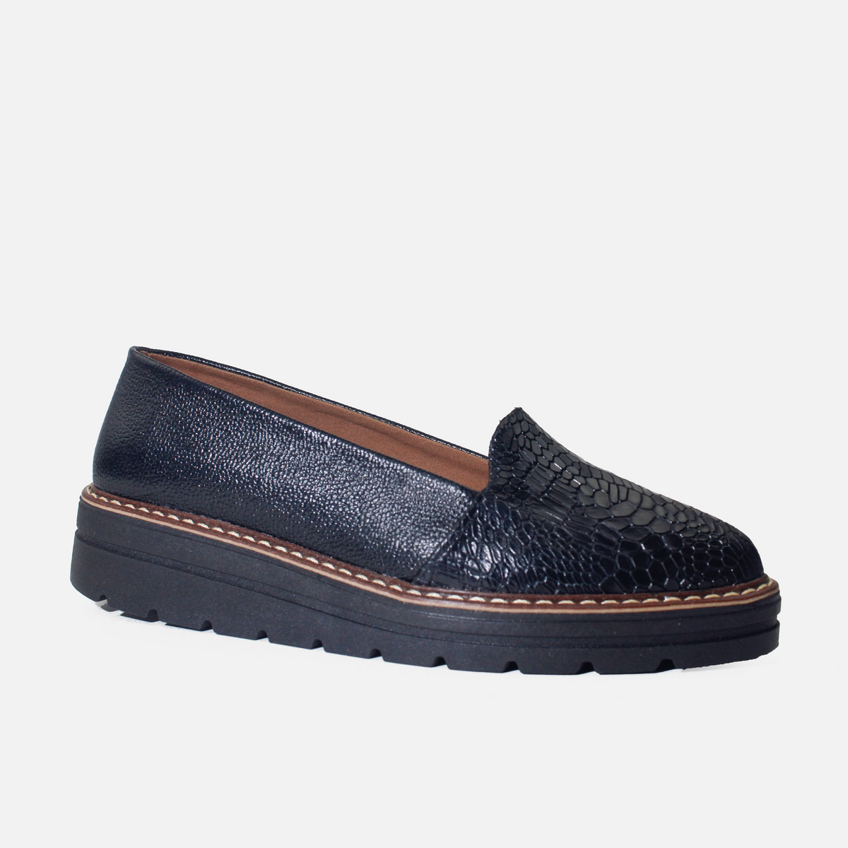Mocasin plataforma boreal de cuero para mujer - Negro