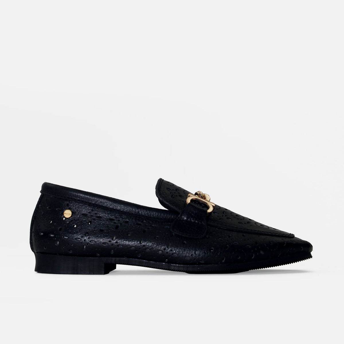 Mocasin plano merida de cuero para mujer - Negro