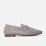 Mocasin plano merida de cuero para mujer - Gris