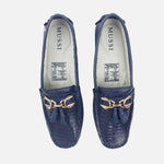 Mocasin plano sibel de cuero para mujer - Azul