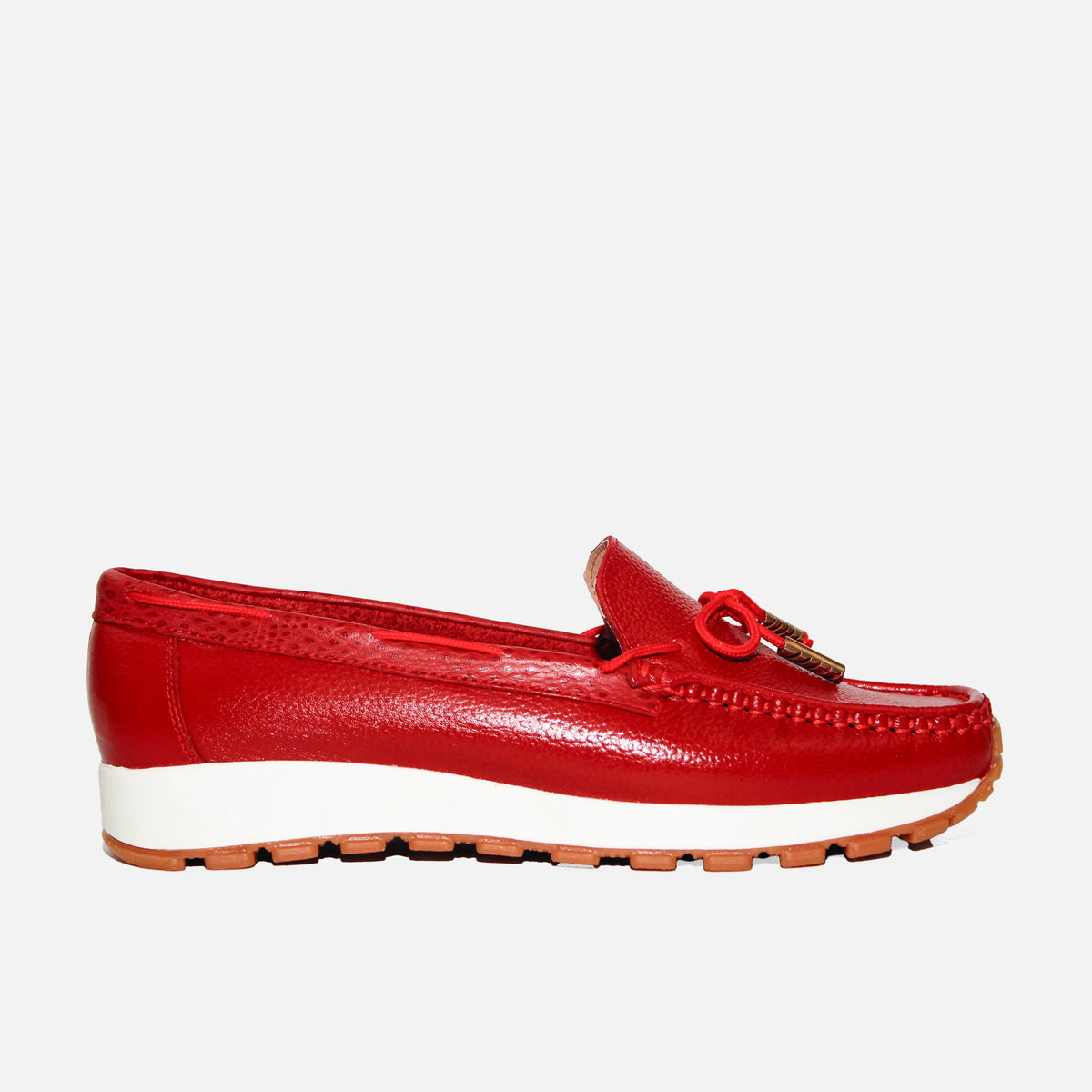 Mocasin plataforma alondra de cuero para mujer - Rojo