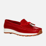 Mocasin plataforma alondra de cuero para mujer - Rojo