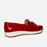 Mocasin plataforma alondra de cuero para mujer - Rojo